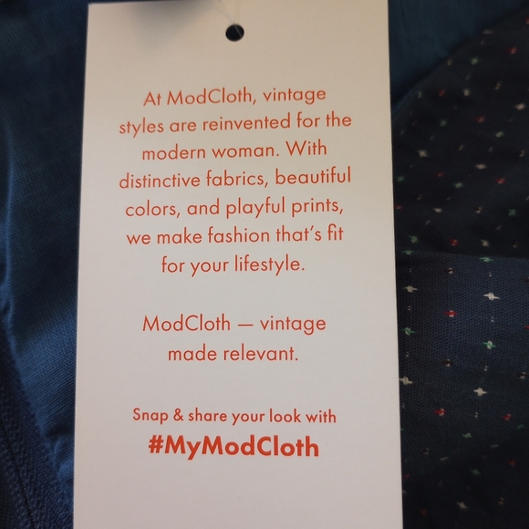 Modcloth Shoulder Tie Dress Size 10 Midi Sundress Blue Dots Retro Rockabilly NWT - Picture 8 of 10